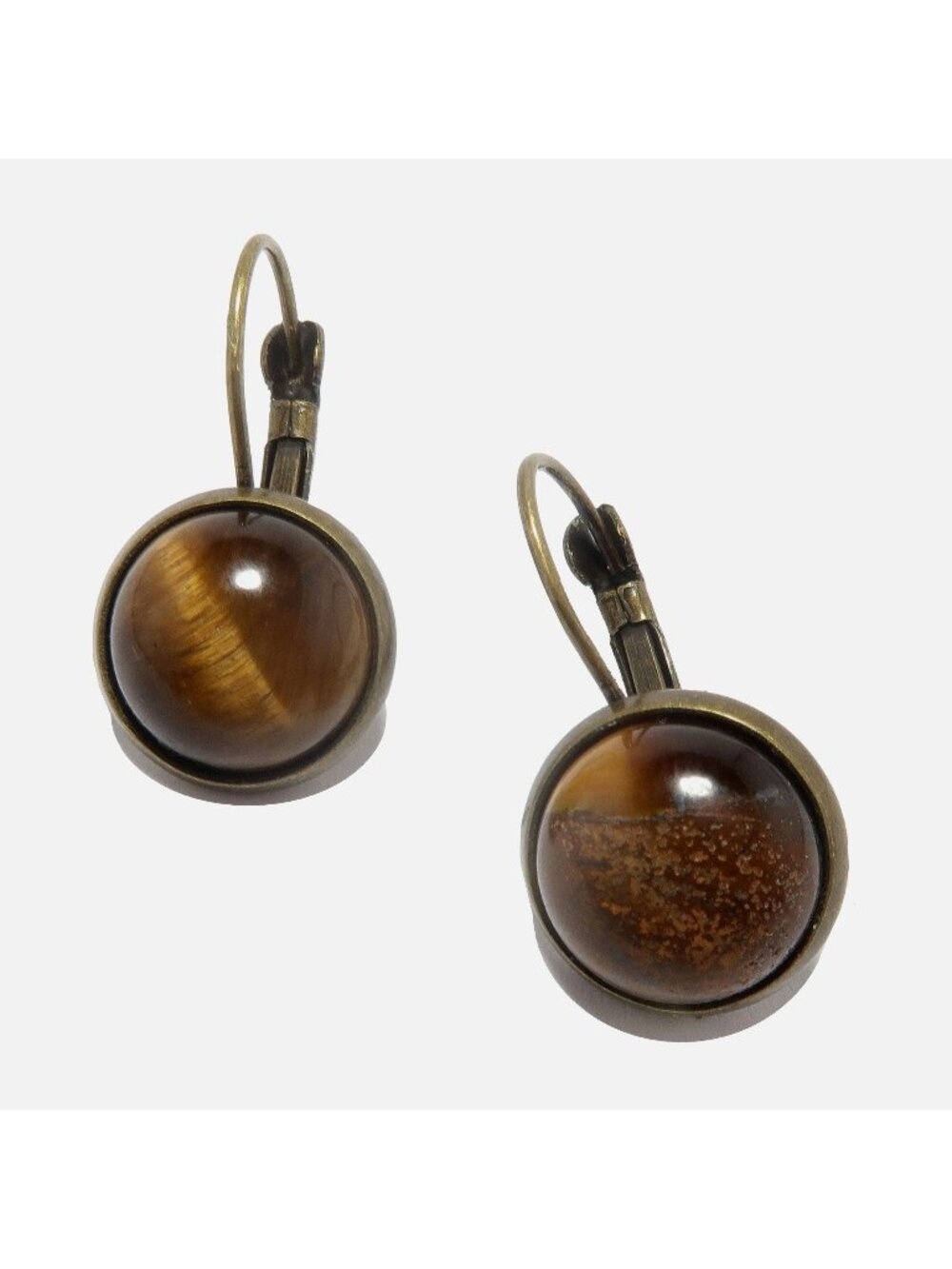 Tigers Eye Earrings Golden Era Antiqued Bronze Round Brown Crystal Drop Jewelry
